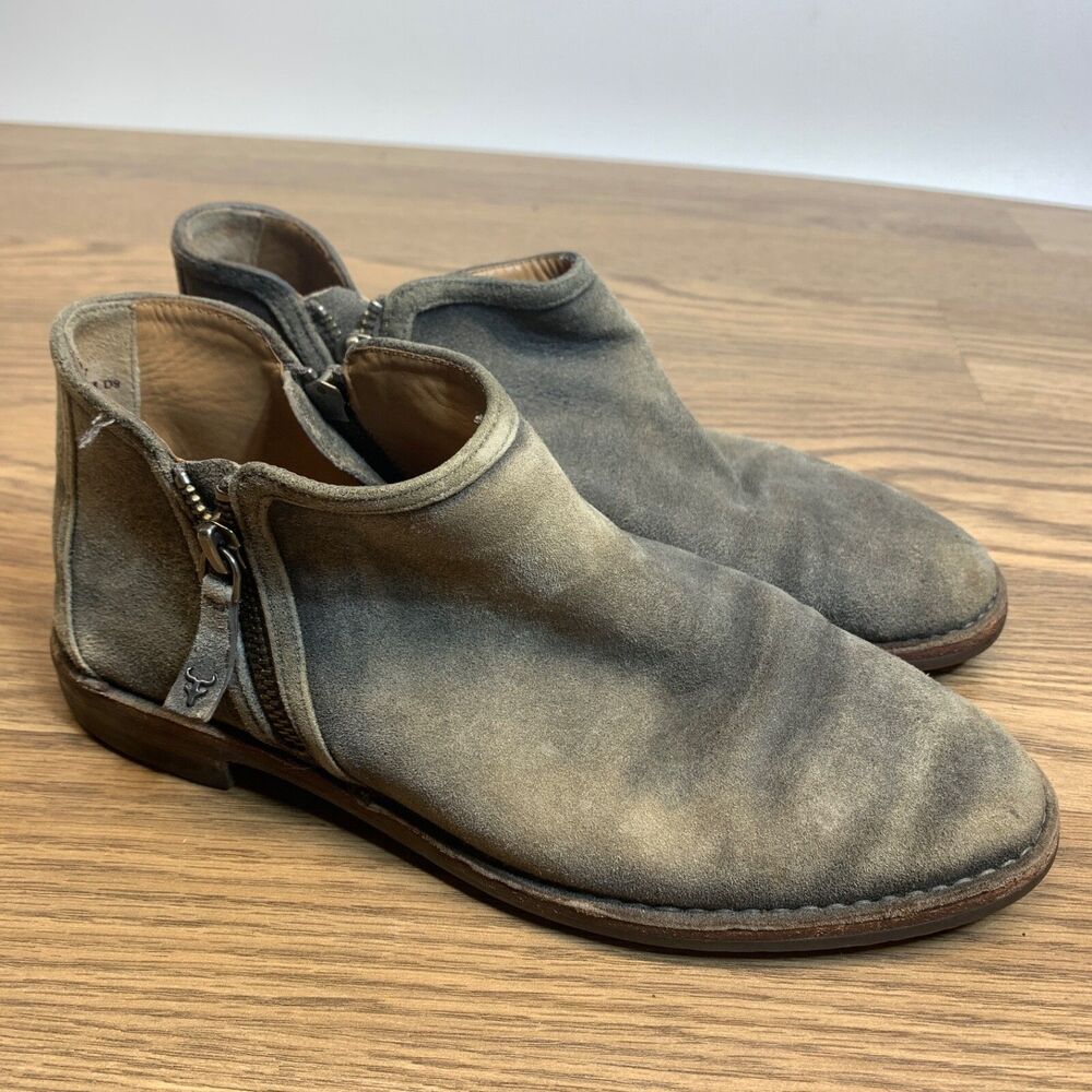 Trask Aubrey Booties Women's Size 7.5M US Taupe Suede Double Zipper Ankle Boots